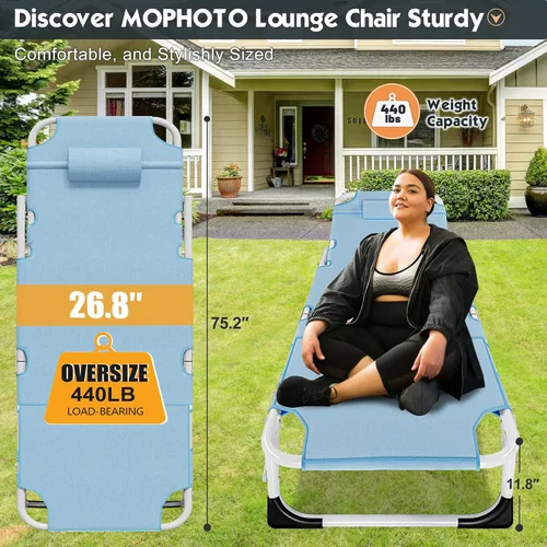 Miniatura 6 de MOPHOTO Silla de Bronceado, Silla de Sol al Aire Libre de 5 Posiciones, Silla de Sol Plegable, Silla de Sol con Orificio para la Cara, Perfecta