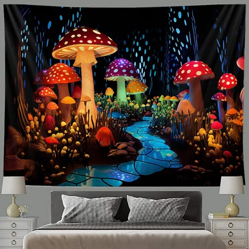 Miniatura 2 de Tapiz decorativo de pared con luz negra para dormitorio, diseño divertido de fantasía, decoración para colgar en la pared, reactiva a los rayos UV