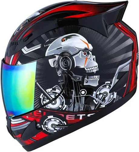 Miniatura 28 de 1Storm - Casco de cabeza completa para motocicleta, diseño de calavera mecánica HJDJ11