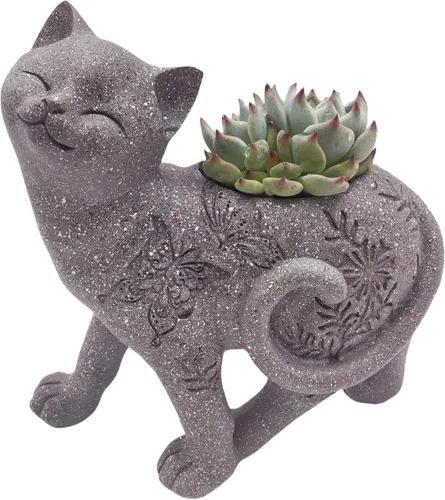 coolboy Bonita maceta para suculentas con agujero de drenaje, macetas de resina para animales, decoración de estatua de gato, macetas de interior,