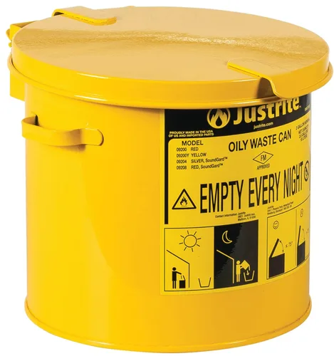 Miniatura 25 de Justrite Recipiente para desechos aceitosos de acero galvanizado de 10 galones, recipiente de seguridad metálico para trapos con aceite de 18 x 14