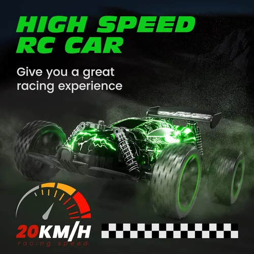 Miniatura 4 de Tecnock Coches RC para Niños, Coche RC 1:18 a Escala 2WD con Luces LED, Coche de Control Remoto de 2.4GHz con Carga Fácil USB-C y 50 Minutos de Verde