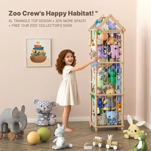 Miniatura 4 de Zoológico de almacenamiento de animales de peluche, organizador de juguetes de peluche de madera extra grande de 65 pulgadas, soporte de juguetes