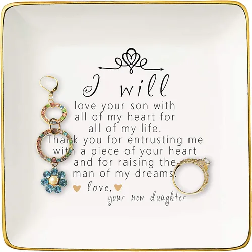 Topthink Regalo para la madre del novio de la novia Gracias por criar al hombre de mis sueños Soporte de cerámica para joyas Bandeja de joyería