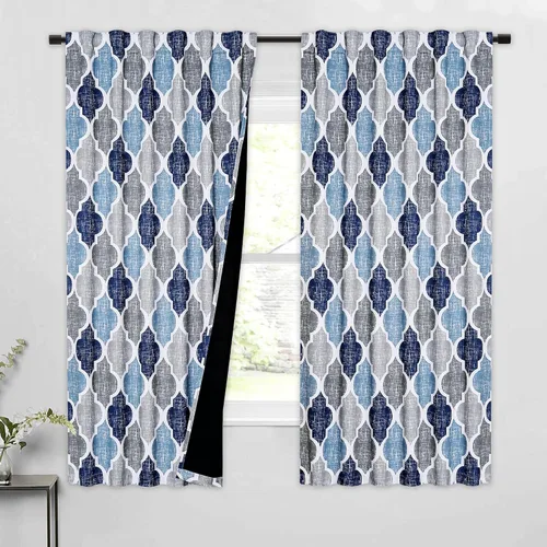 Miniatura 18 de Beauoop Cortinas 100% Opacas de 45 Pulgadas de Largo, 2 Paneles para Dormitorio, Sala de Estar, Gris Aqua Marroquí Geométrico, Oscurecimiento