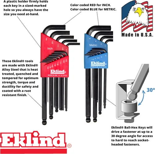 Miniatura 4 de Eklind 13222 Llave Allen Combo Ball-Hex L-Key - Pulgadas / MM (2 juegos de 22 piezas), juego de 22 piezas