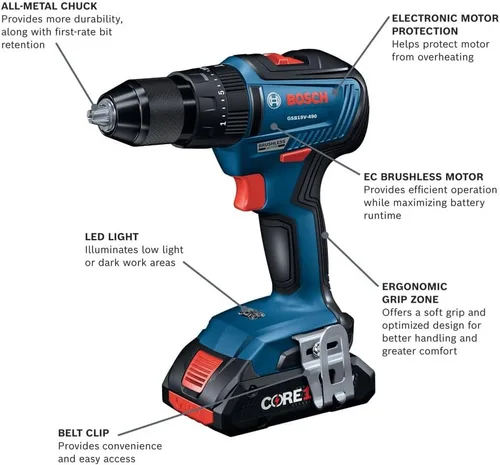Miniatura 6 de Bosch GXL18V-502B25 kit de 5 herramientas de 18V con controlador de impacto de punta/llave de 2 en 1, taladro/controlador de martillo de 1/2 pulg.