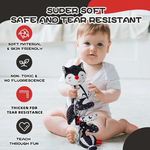 Miniatura 4 de Jollybaby Cochecito de cuna, juguete de asiento de automóvil para bebé de 0-3-6-9-12 meses, juguetes sensoriales colgantes para recién nacido