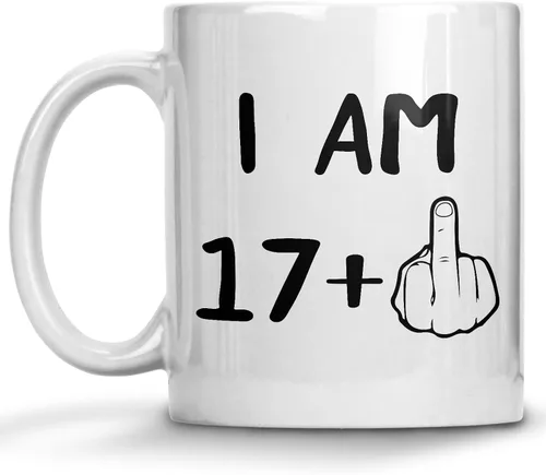 Divertidos regalos de cumpleaños número 18, taza de café con el dedo medio con texto en inglés "I Am 17 Plus, taza novedosa de 18 años, fiesta de