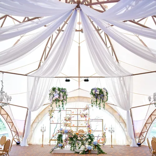 Miniatura 6 de Cortinas de techo blancas para bodas – 6 paneles de 5 x 10 pies de gasa blanca para cortinas de telón de fondo transparentes para bodas, fiestas