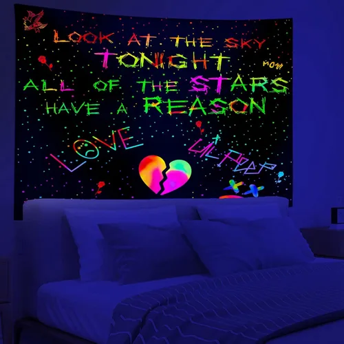 PSYHILAR Blacklight Lil Peep Tapestry, Pósteres de Luz Negra para Dormitorio, Bandera UV Star Shopping Rapper (40 x 30 Pulgadas)