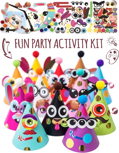 Miniatura 8 de Sombreros de fiesta de Glittery Garden para niños, arte y manualidades. Divertido kit de actividades de cumpleaños con pegatinas. Adorno de fiesta