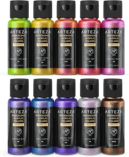 Miniatura 9 de ARTEZA Juego de pintura acrílica iridiscente, 10 tonos galaxia, pinturas brillantes a base de agua para lienzo, madera, rocas, telas y proyectos