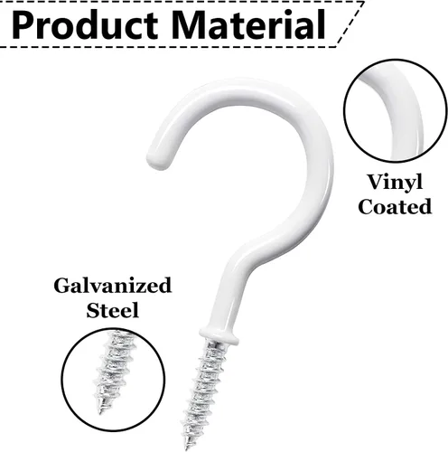 Miniatura 9 de 75 piezas de ganchos de techo para colgar plantas, tazas, utensilios con revestimiento de vinilo, ganchos para roscar en tazas para madera y paneles