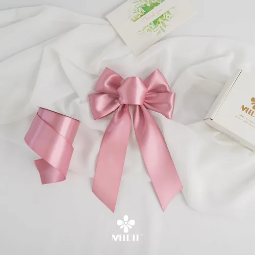 Miniatura 5 de MEEDEE - Cinta de raso rosa victoriana 2 pulgadas, cinta de raso rosa pálido de lujo de doble cara, 25 yardas, cintas de seda malva para envoltura
