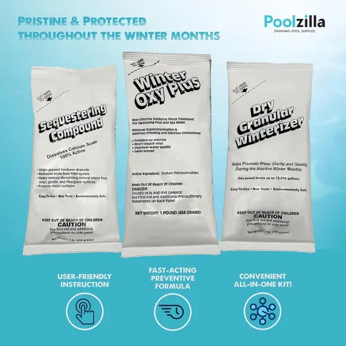 Miniatura 2 de Poolzilla Kit de preparación para el invierno de 12,000 galones, kit de cierre para piscinas sobre y en el suelo, incluye 1 libra de acondicionador