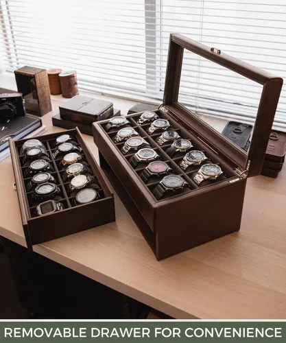 Miniatura 7 de TAWBURY Organizador de caja de reloj de 24 ranuras para hombre, funda de reloj XL para hombre, fundas de reloj para hombre, 24 ranuras, soporte