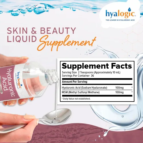 Miniatura 2 de Hyalogic Suplemento líquido de ácido hialurónico – Apoyo ingestible para la piel con 100 mg de HA y 100 mg de MSM – Hidratación natural