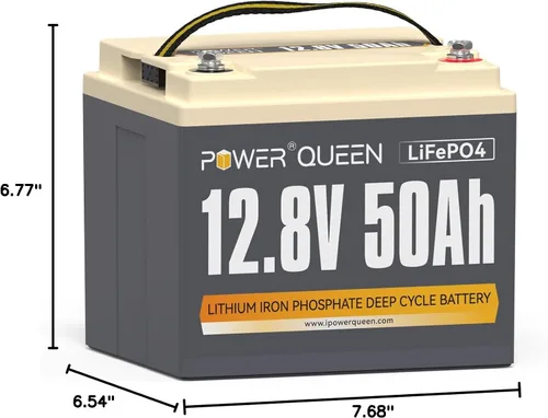 Miniatura 7 de Power Queen - Batería Pro LiFePO4 de 12V 50Ah, batería de litio-hierro de 640Wh con BMS de 50A, hasta 15000+ ciclos recargables, portátil y ligera