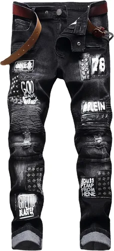 Liuhond Skinny Slim Fashion - Jeans elásticos de motociclista de Hip Hop con agujeros rectos rasgados