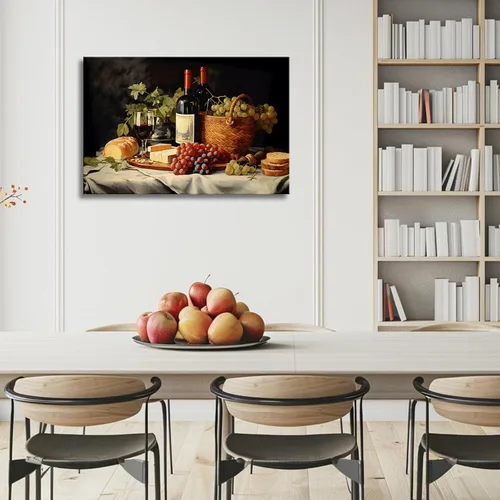 Miniatura 2 de OAAPITI Cuadros de Cocina Decoración de Pared Acuarela Vino Uva Pan Impresión en Lienzo Pinturas Abstractas de Frutas y Alimentos para Comedor Casa