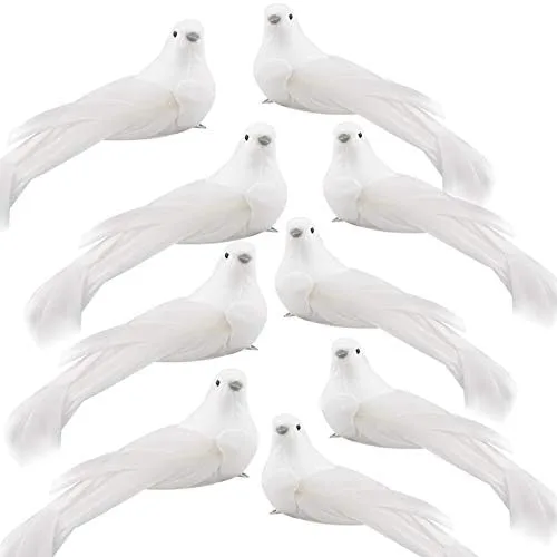 24 adornos de árbol de paloma de Navidad, palomas blancas artificiales con clip, decoración de plumas de espuma realista para decoración del hogar,