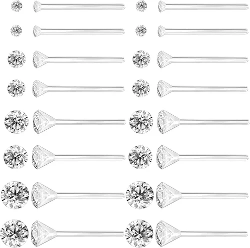 Miniatura 10 de Aretes de plástico antialérgicos para orejas sensibles, respaldos de silicona suave, kit de aretes de tuerca de circonita cúbica, 2mm, 3mm, 4mm, 5mm