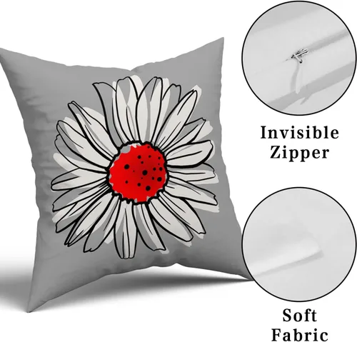 Miniatura 7 de Fundas de almohada de margaritas rojas de 18 x 18 pulgadas, fundas de almohada florales modernas y abstractas de flores, juego de 2 fundas