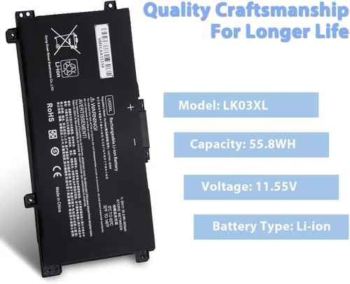 Miniatura 2 de LHYSFIY LK03XL - Batería para portátil de 55.8 Wh, repuesto para HP Envy X360 55.8 ft-ae0xx 17-bw 55.8 ft-ae111dx 49.2 ft-bp1xx 49.2 ft-cn0xxx 49.2