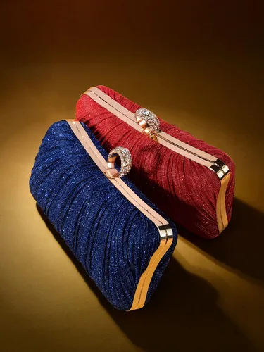 Miniatura 6 de iWISH Bolso de mano con purpurina dorada para mujer, bolsa de noche plisada para novia, boda, fiesta con anillo de diamantes de imitación