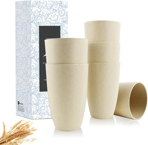 Miniatura 16 de PYRMONT Juego de 6 tazas de paja de trigo, tazas de café de plástico reutilizables, tazas de té con asas, juego de tazas de 16 onzas para café
