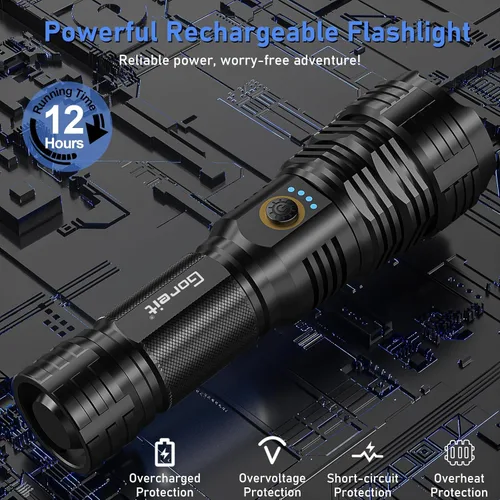 Miniatura 4 de Linternas LED de Alto Flujo en Lúmenes Recargables, Goreit 20,000 Lúmenes XHP70.2 Linterna Súper Brillante, Linterna Alimentada por Batería, Potente