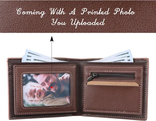 Miniatura 12 de INBLUE Billetera plegable grabada personalizada, cartera de cuero personalizada con foto y texto grabado, regalos para hombres, marido, papá, hijo