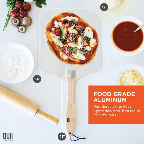 Miniatura 2 de Pala de Pizza de Aluminio Metal - 12 x 14 Pulgadas. Espátula de Pizza para Horno con Mango de Madera Plegable. Herramientas Accesorios para Horno