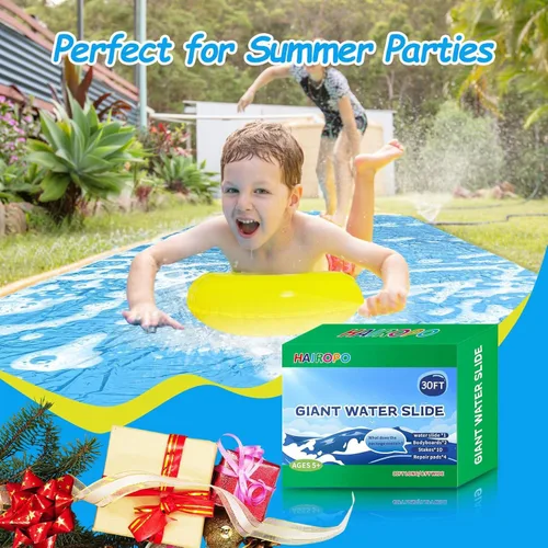 Miniatura 5 de Tobogán de agua antideslizante, tobogán de agua extra largo de 30 pies para niños y adultos con 2 bodyboards, toboganes de agua deslizantes
