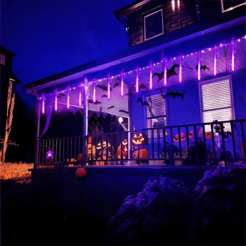 Miniatura 2 de Purtuemy - Luces de Halloween para exteriores, luces con diseño de lluvia de meteoritos, 12 pulgadas, 8 tubos, luces de hadas en cascada