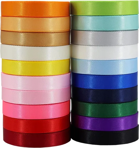Miniatura 13 de Cinta de satén de doble cara de 1 pulgada, 20 cintas de color sólido, 1 pulgada x 2 yardas cada una total de 40 yardas por paquete, para envolver