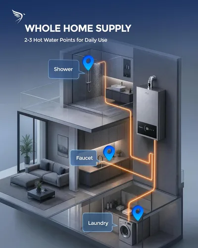 Miniatura 4 de APUS Calentador de agua sin tanque de gas natural, hasta 3.6 GPM, calentador de agua sin tanque para interiores, 80,000 BTU bajo demanda