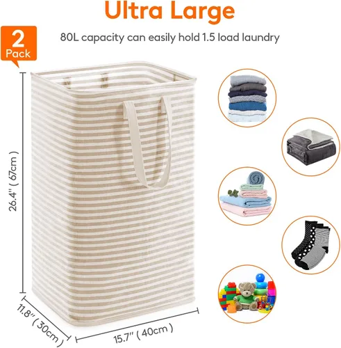 Miniatura 3 de Lifewit Paquete de 2 Cestas de Ropa Grandes Plegables, Cestas de Lavandería Independientes Impermeables con Asas de Fácil Transporte para Cuarto