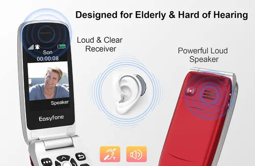 Miniatura 7 de Easyfone Prime-A1 Pro - Teléfono celular 4G Flip desbloqueado para personas mayores, fácil de usar, botones grandes, sonido claro, botón SOS y Rojo