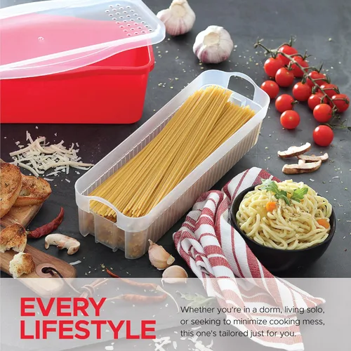 Miniatura 5 de Tafura Cocedor de Pasta para Microondas con Sistema de Doble Colado, Cocedor de Espaguetis para Microondas con Escurridor, Regalo de Dormitorio