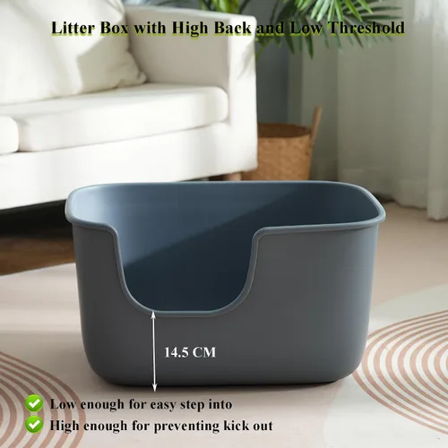 Miniatura 2 de Vealind Caja de arena grande para gatos de interior, caja de arena de entrada alta y baja de 22.2 x 14.9 x 12 pulgadas, cajas de arena altas con Gris