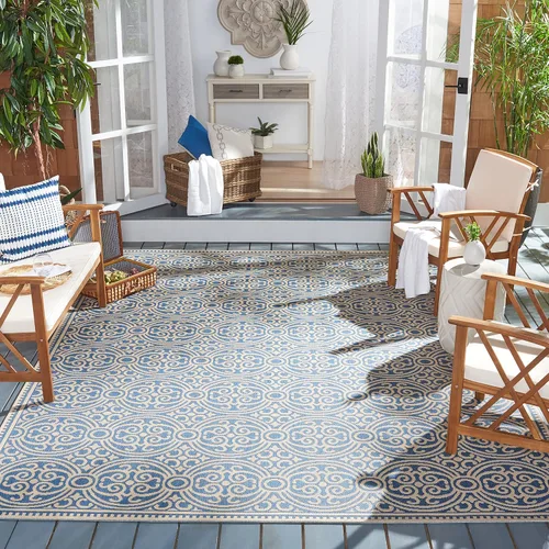 Miniatura 13 de SAFAVIEH Beach House Collection - Alfombra redonda, de 4 pies, color crema y azul, no desprende pelusa y de fácil cuidado, para interiores