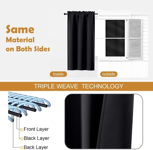 Miniatura 6 de Aiyufeng - Cortinas opacas negras cortas de 36 pulgadas para Halloween, juego de 2 paneles con bolsillo de barra para privacidad, cortinas de capas