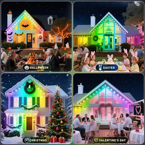Miniatura 7 de Luces permanentes para exteriores de 100 pies, impermeable IP67 para techo de casa, vacaciones, fiesta, iluminación diaria, luces RGB inteligentes