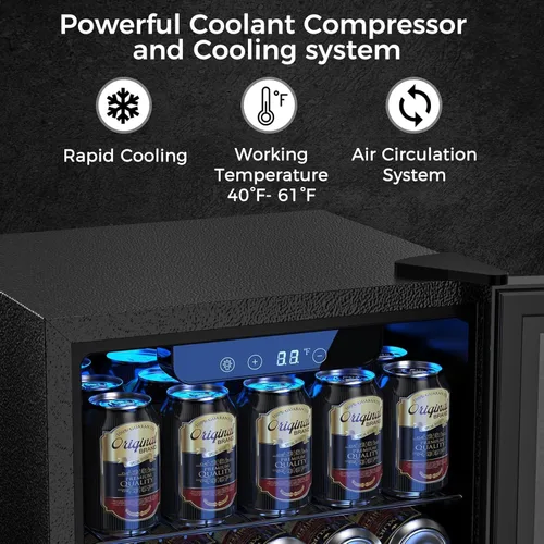 Miniatura 4 de Kndko Mini refrigerador de bebidas – Mini refrigerador de 48 latas con control digital de temperatura, luz LED, puerta reversible, perfecto