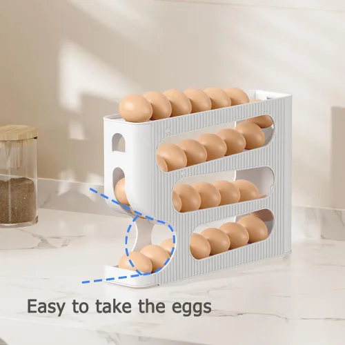 Miniatura 6 de Sotfamily Soporte para huevos para nevera, dispensador automático de huevos para refrigerador, encimera, cocina, rodillo de huevos que ahorra