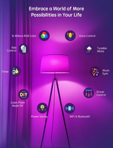 Miniatura 6 de Paquete de 8 bombillas inteligentes, A19 E26 850LM WiFi y Bluetooth RGBWW que cambia de color, bombilla LED RGBWW compatible con Alexa y Google