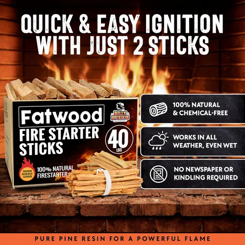 Miniatura 2 de Billy Buckskin - Palitos de fuego de madera de fatwood de 40 libras, 100 % naturales para parrilla, fogata, estufas de leña, hogueras Firestarter