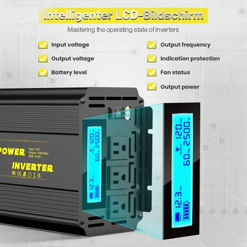 Miniatura 6 de Inversor de corriente de onda sinusoidal modificada de 2500 vatios, 12 V CC a CA 110 V/120 V (pico) Convertidor de 5000 W, inversor de automóvil